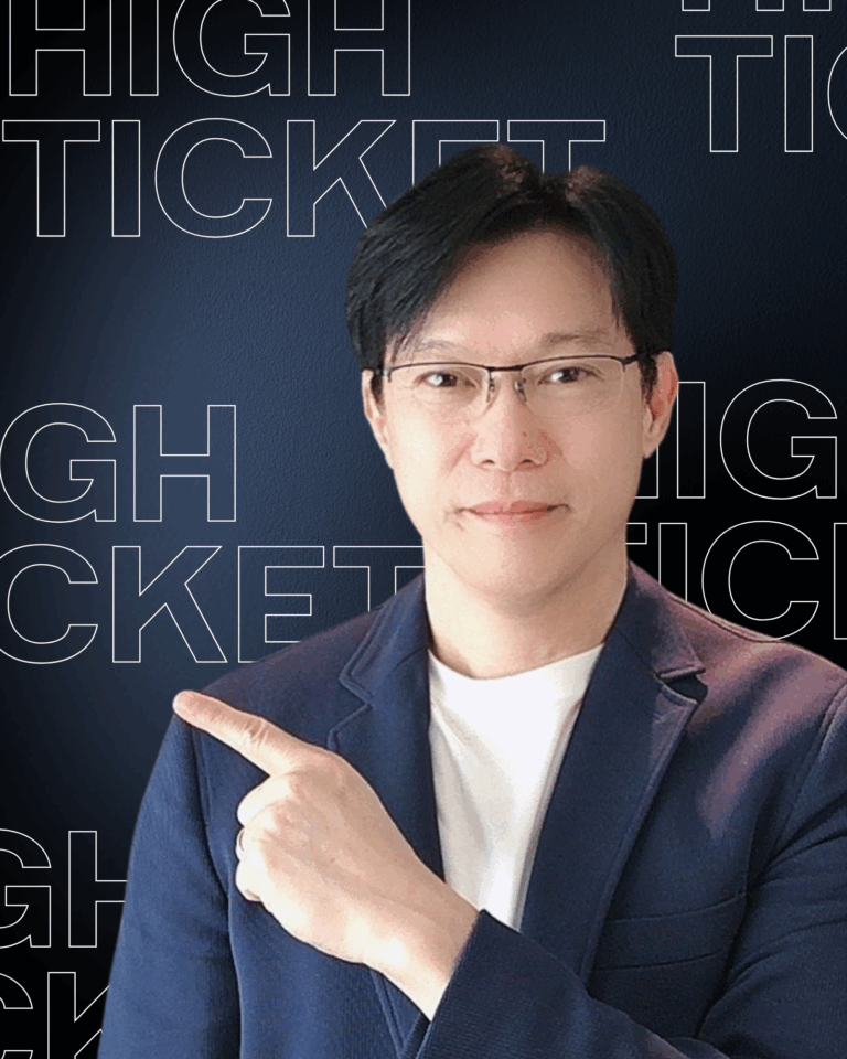 High Ticket บนแบ็กกราวนด์ แสดงถึงความเชี่ยวชาญในการปิดการขายงานออกแบบระดับสูง